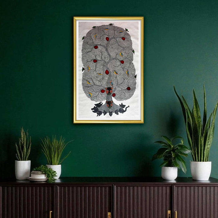 24 x 36 Inch | Guardians of the Forest | Original Hand Painted Tribal Gond Art Painting | Acrylic Paints On Paper