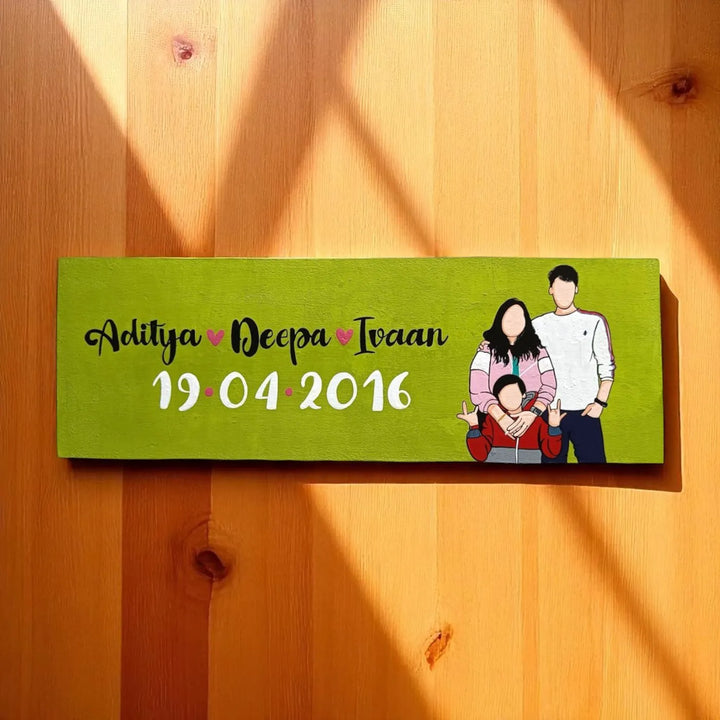 Photo Personalized Hand-Painted Family Theme MDF Wood Name Plate