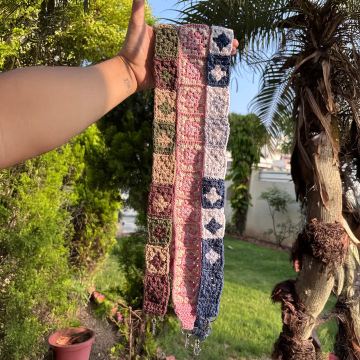 Handmade Crochet Flower Design Cotton Sling Bag Belt