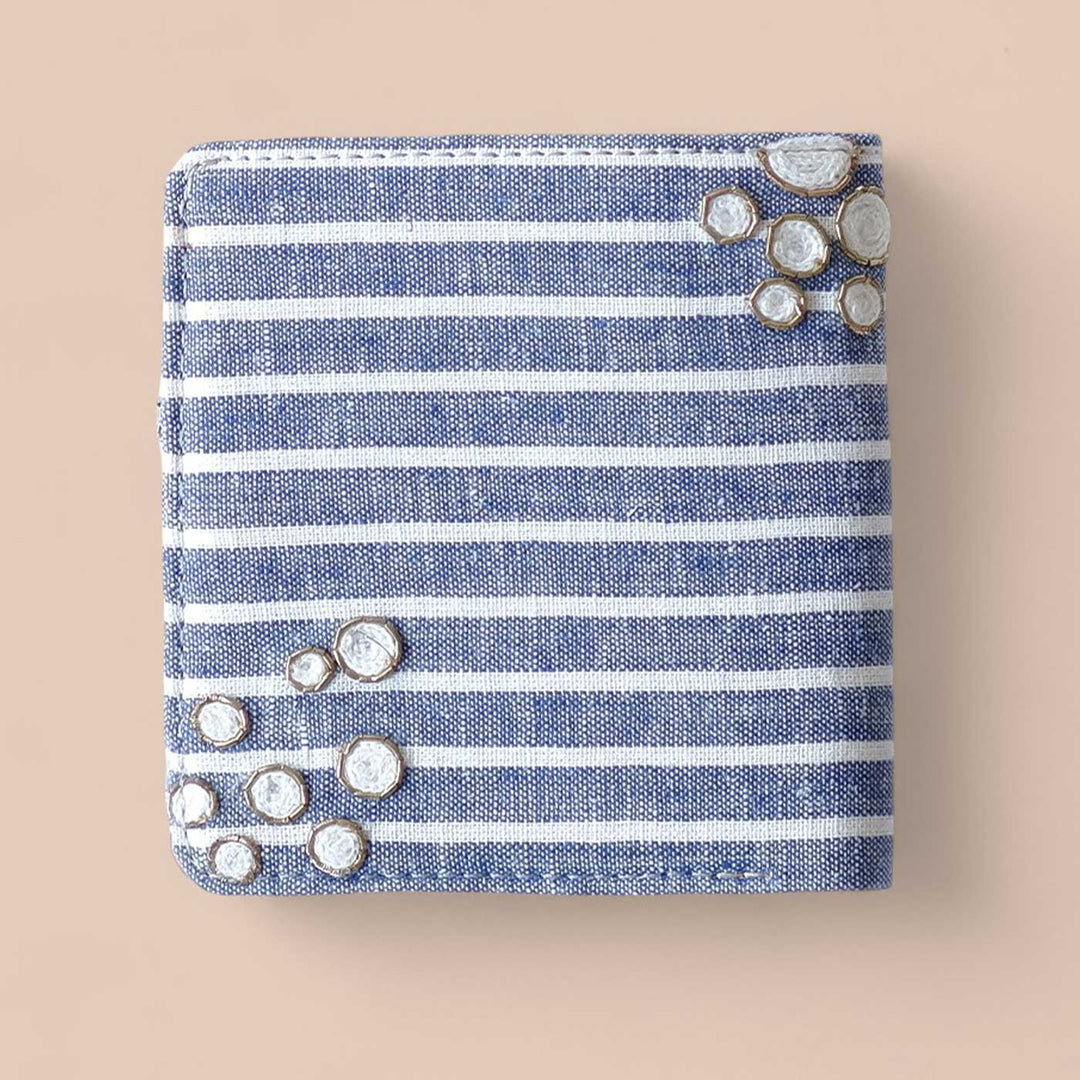 Handmade Embroidered Sea Horse Design Stripes Cotton Wallet