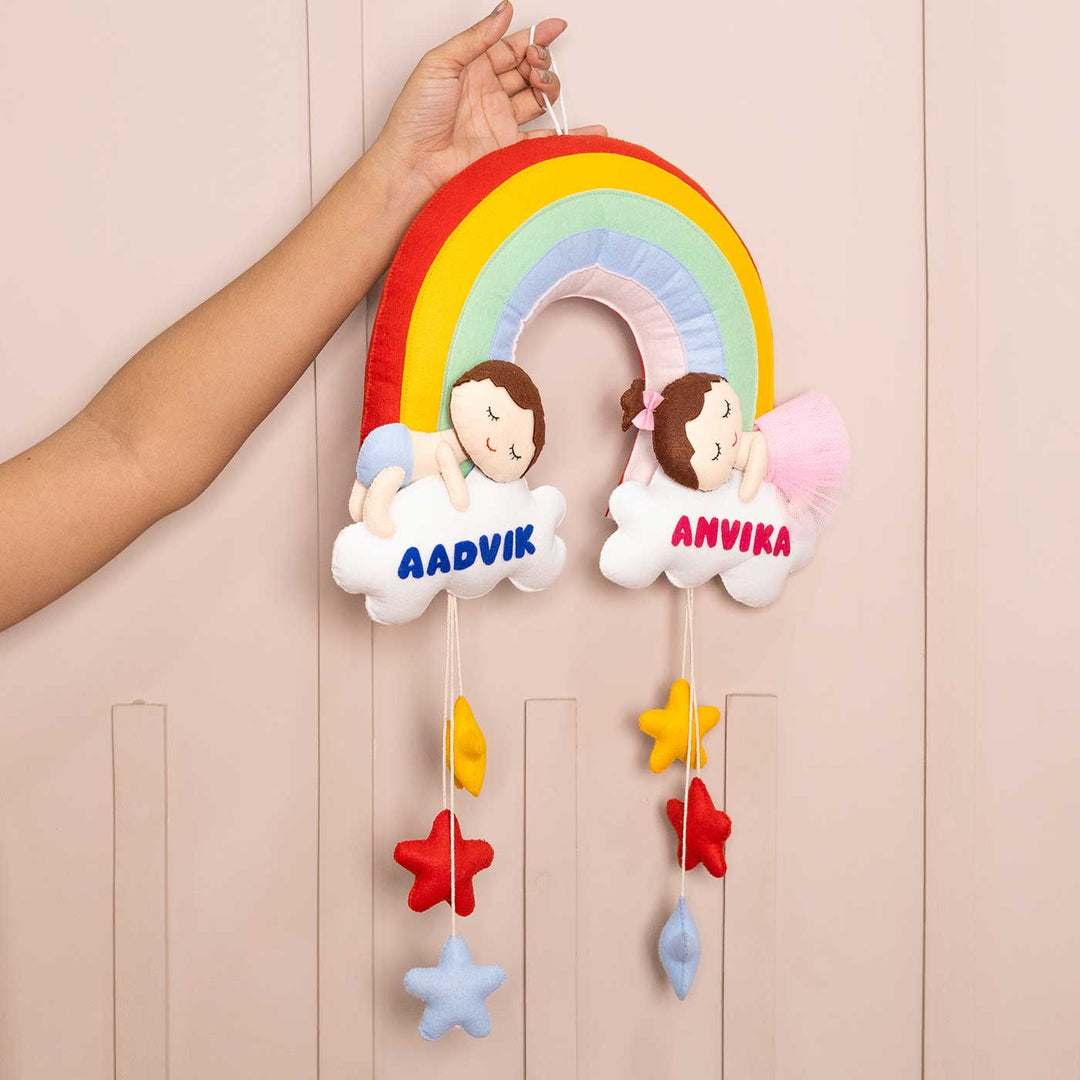 Personalized Handmade Rainbow Cloud Theme Felt Name Plate