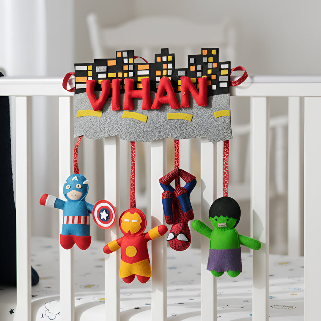 Personalized Handmade Avengers City Felt Name Plate