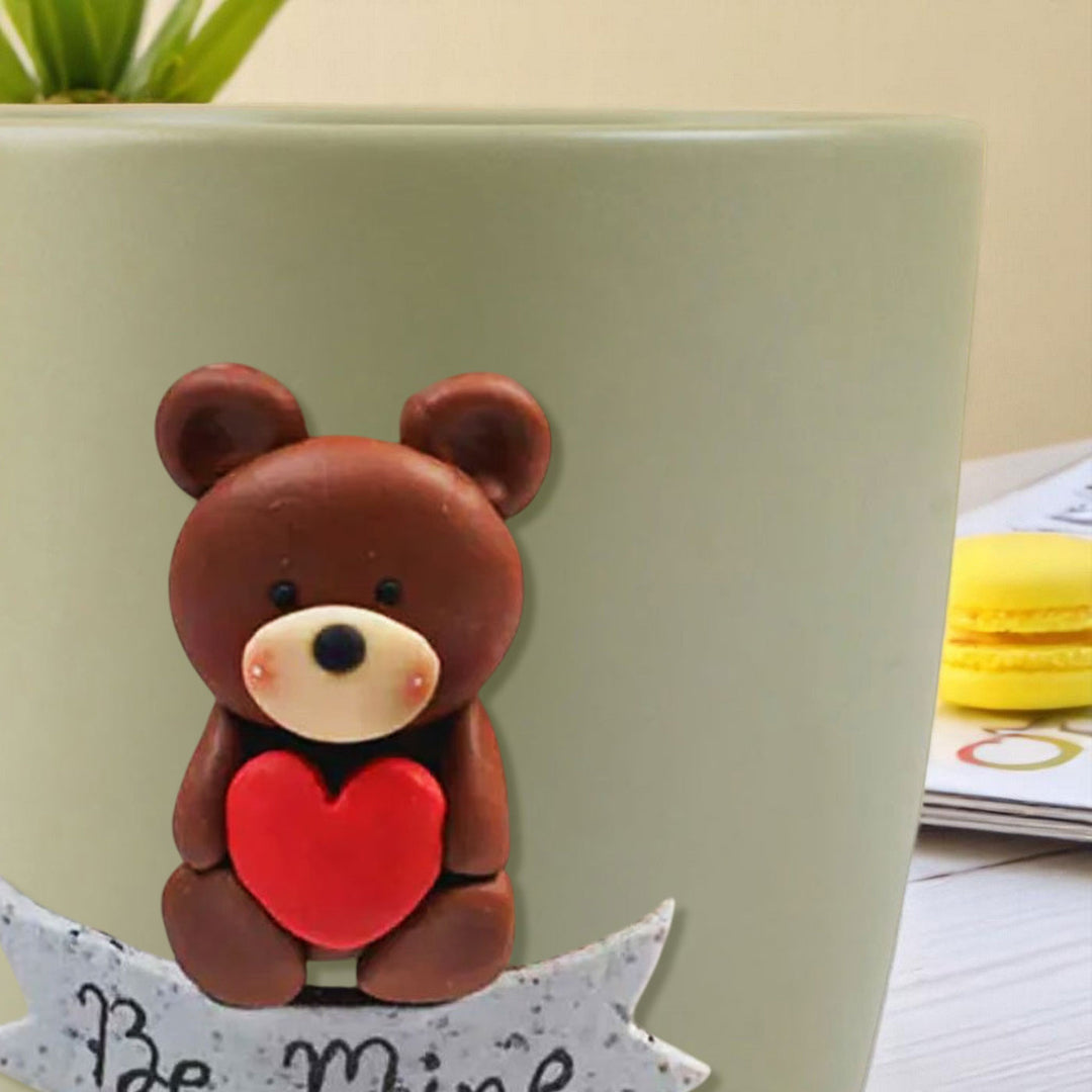 Personalized Teddy & Heart Mug With 3D Clay Figurine
