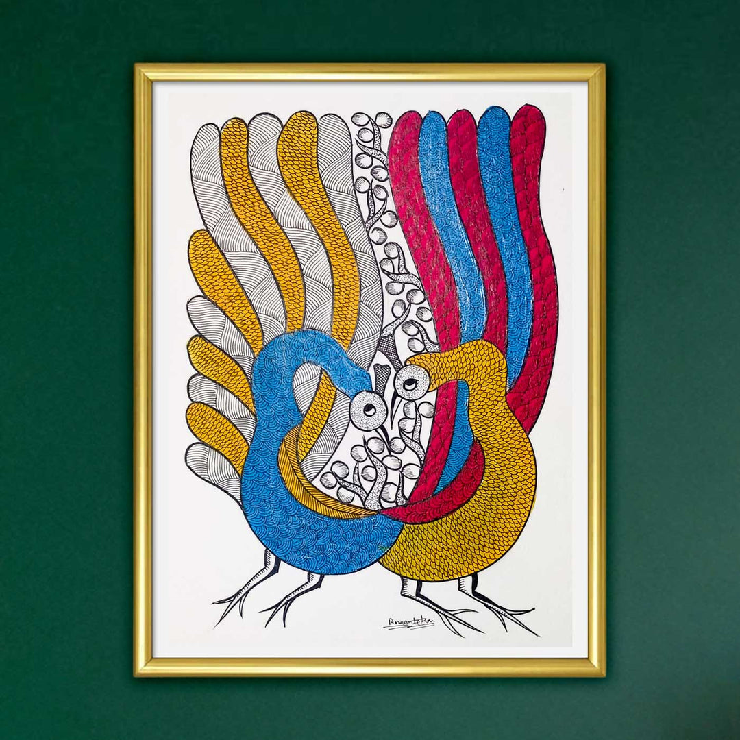 11 x 15 Inch | The Dance Of Togetherness | Original Hand Painted Tribal Gond Art Painting | Acrylic Paints On Paper