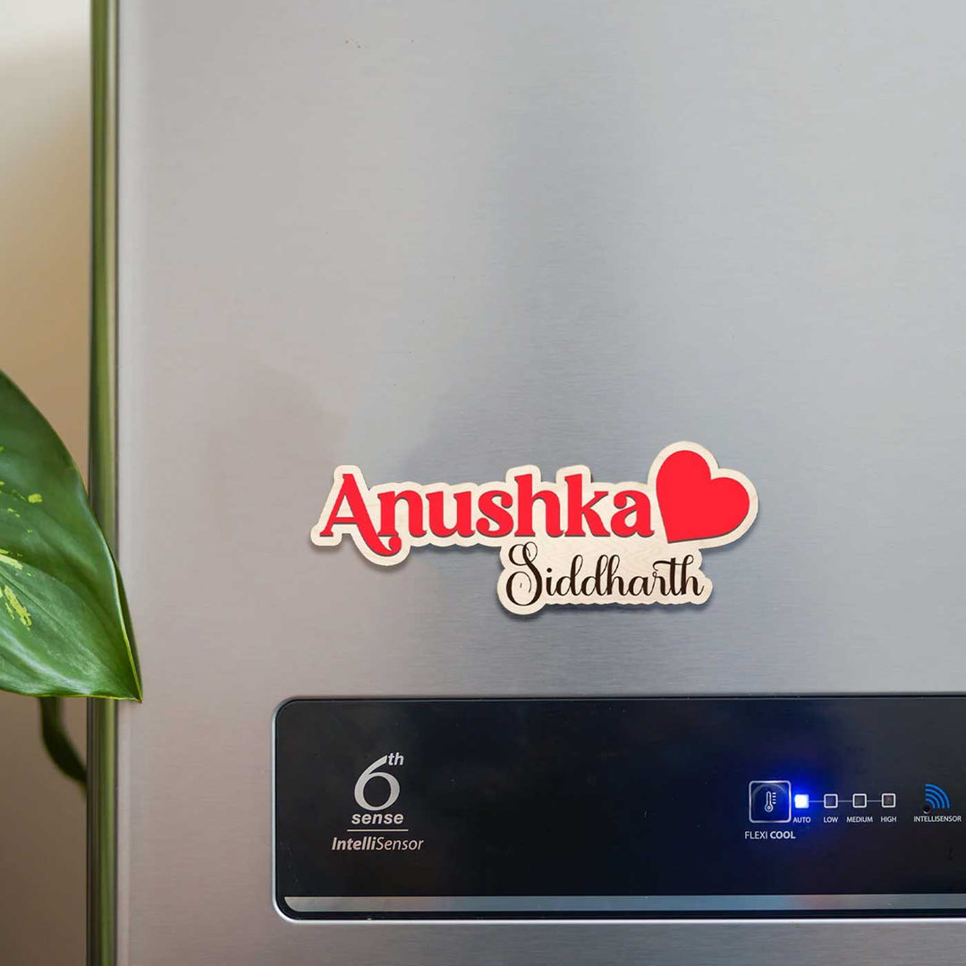 Personalized Printed Heart Theme Wooden Fridge Magnet