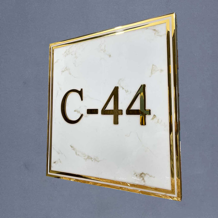Personalized White And Gold Wave Textured Resin Name Plate