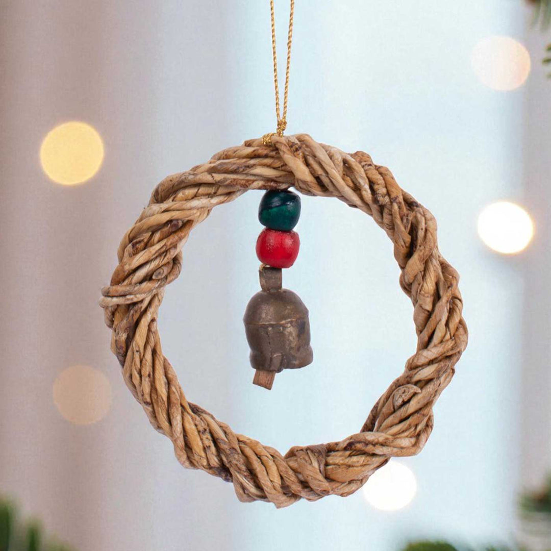 Handmade Rustic Banana Bell Wreath Hanging Christmas Ornaments