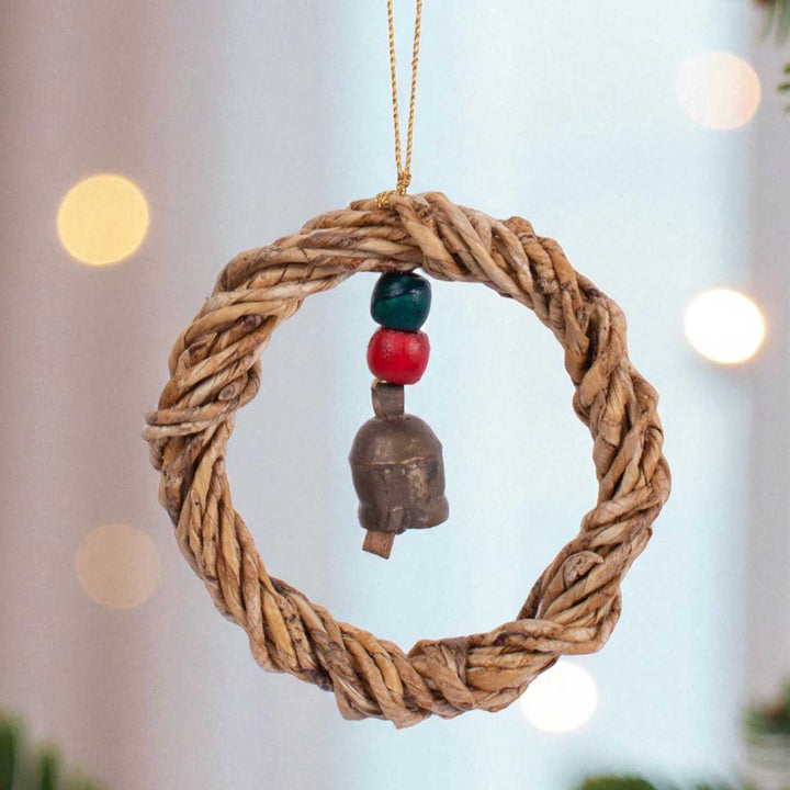 Handmade Rustic Banana Bell Wreath Hanging Christmas Ornaments
