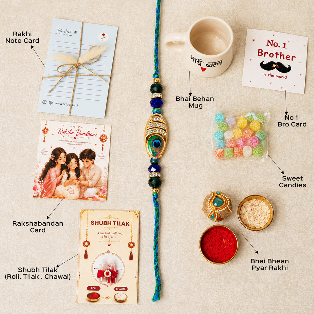 Bhai Behan Ceramic Mug Rakhi Hamper With Evil Eye Rakhi & Roli Chawal For Brother