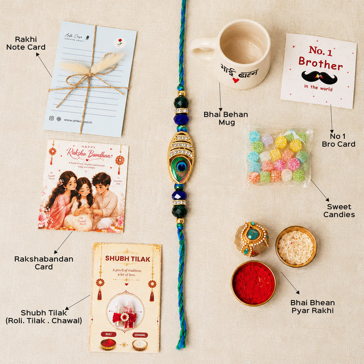 Bhai Behan Ceramic Mug Rakhi Hamper With Evil Eye Rakhi & Roli Chawal For Brother