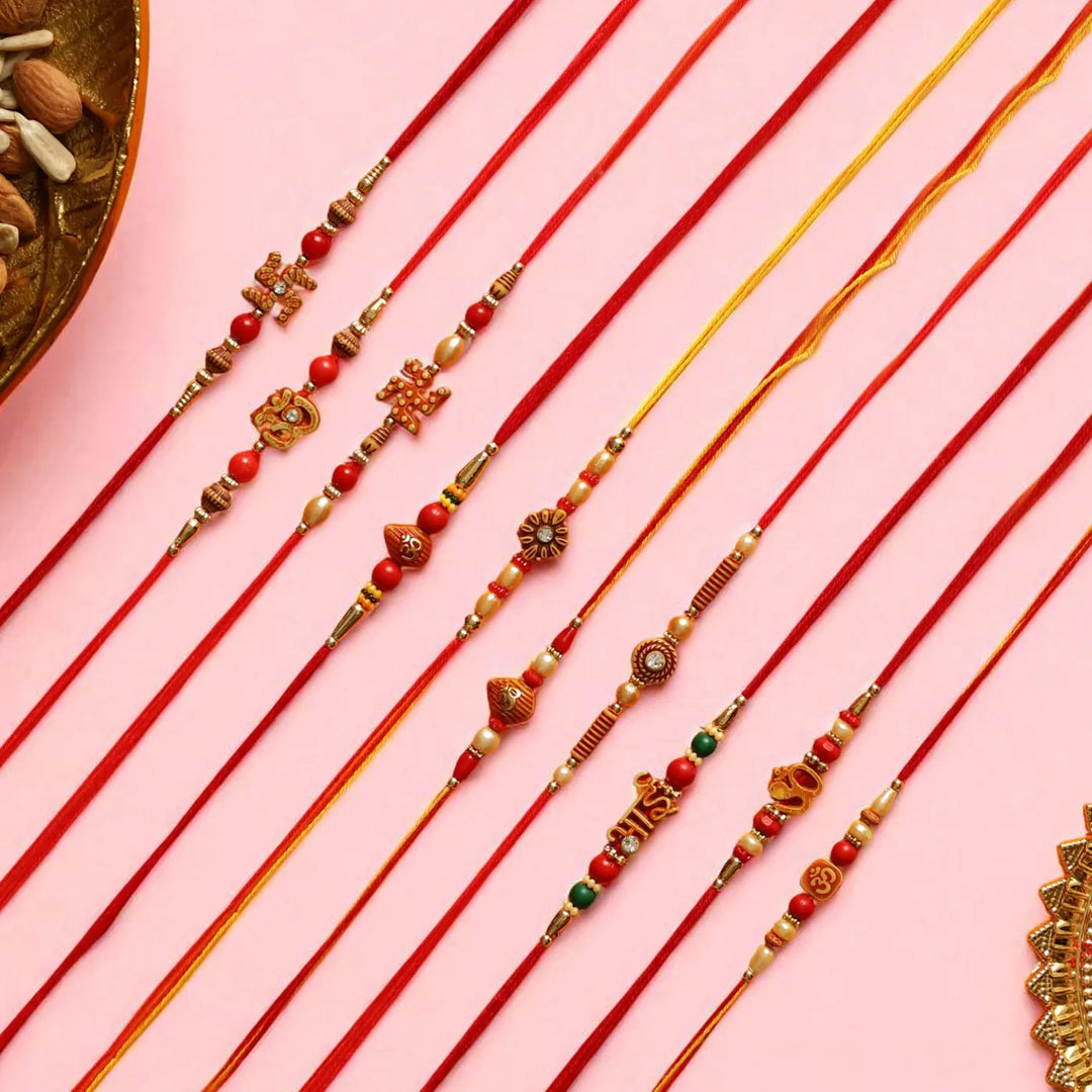 Handmade Religious Rakhi With Roli Chawal | Set Of 10