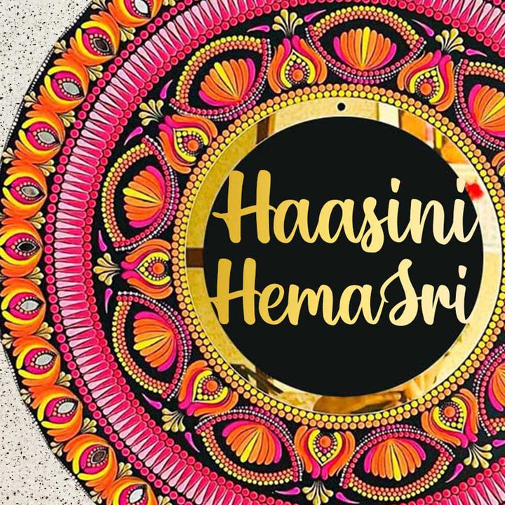 Personalized Hand-Painted Dot Mandala Round Multicolour Mdf Wood Name Plate