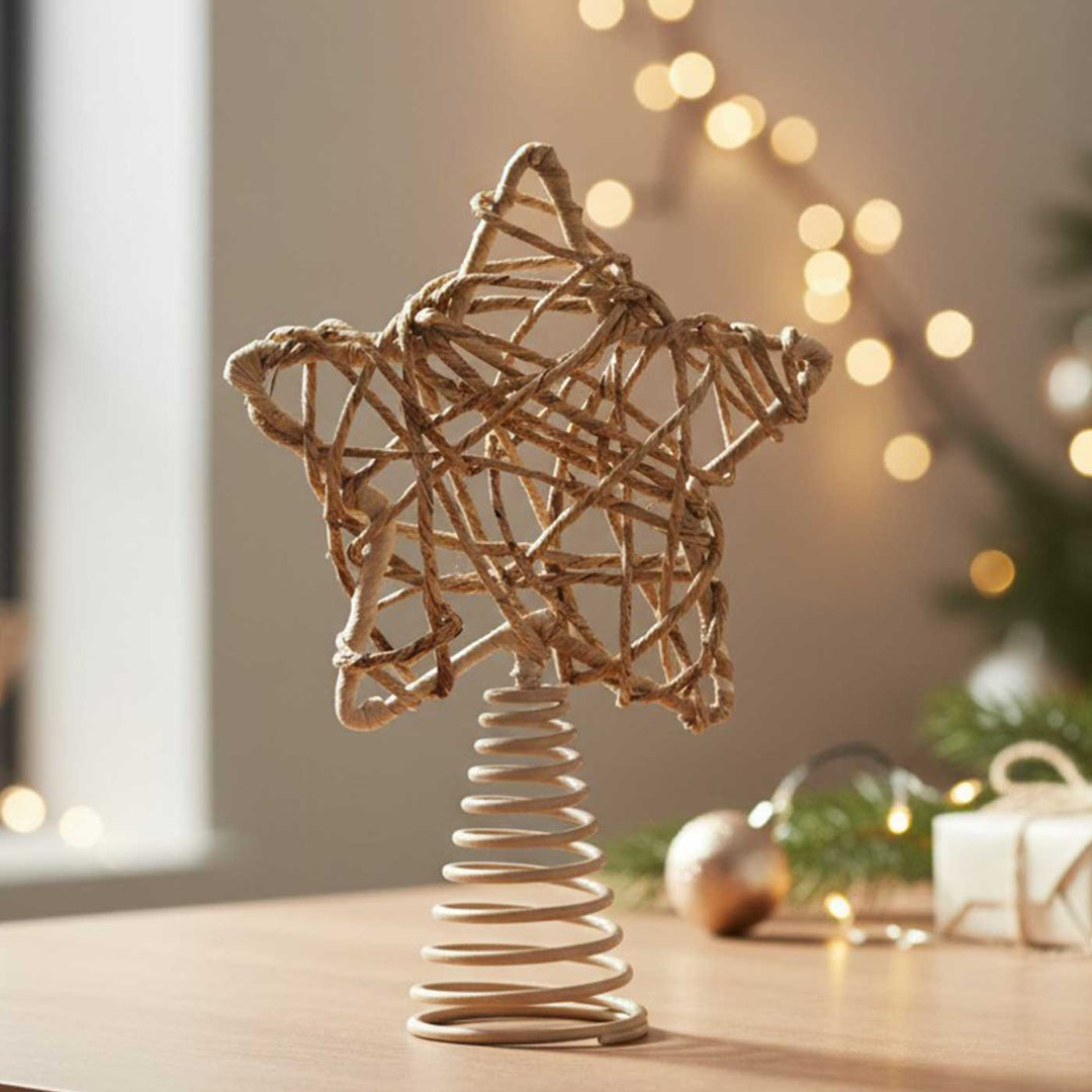 Handmade Banana Rope Twinkle Star Christmas Tree Topper