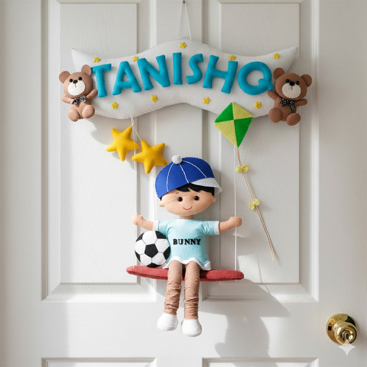 Hand-stitched Felt Kids Swing Name Plate for Boys