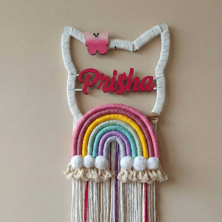 Personalized Macrame Kitty Theme Kids Name Plate