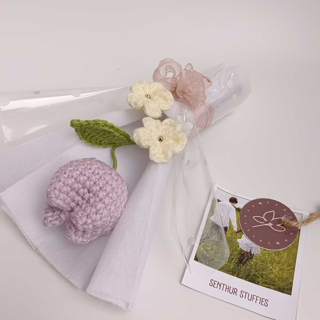 Handmade Crochet Lavender Tulip Mini Flower Bouquet | Includes Photo & Greeting Card