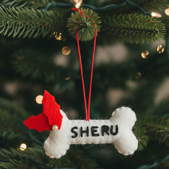 Personalized Handmade Felt Bone Christmas Ornaments