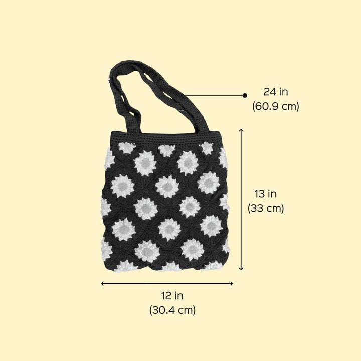 Handmade Crochet Daisy Flower Design Cotton Tote Bag