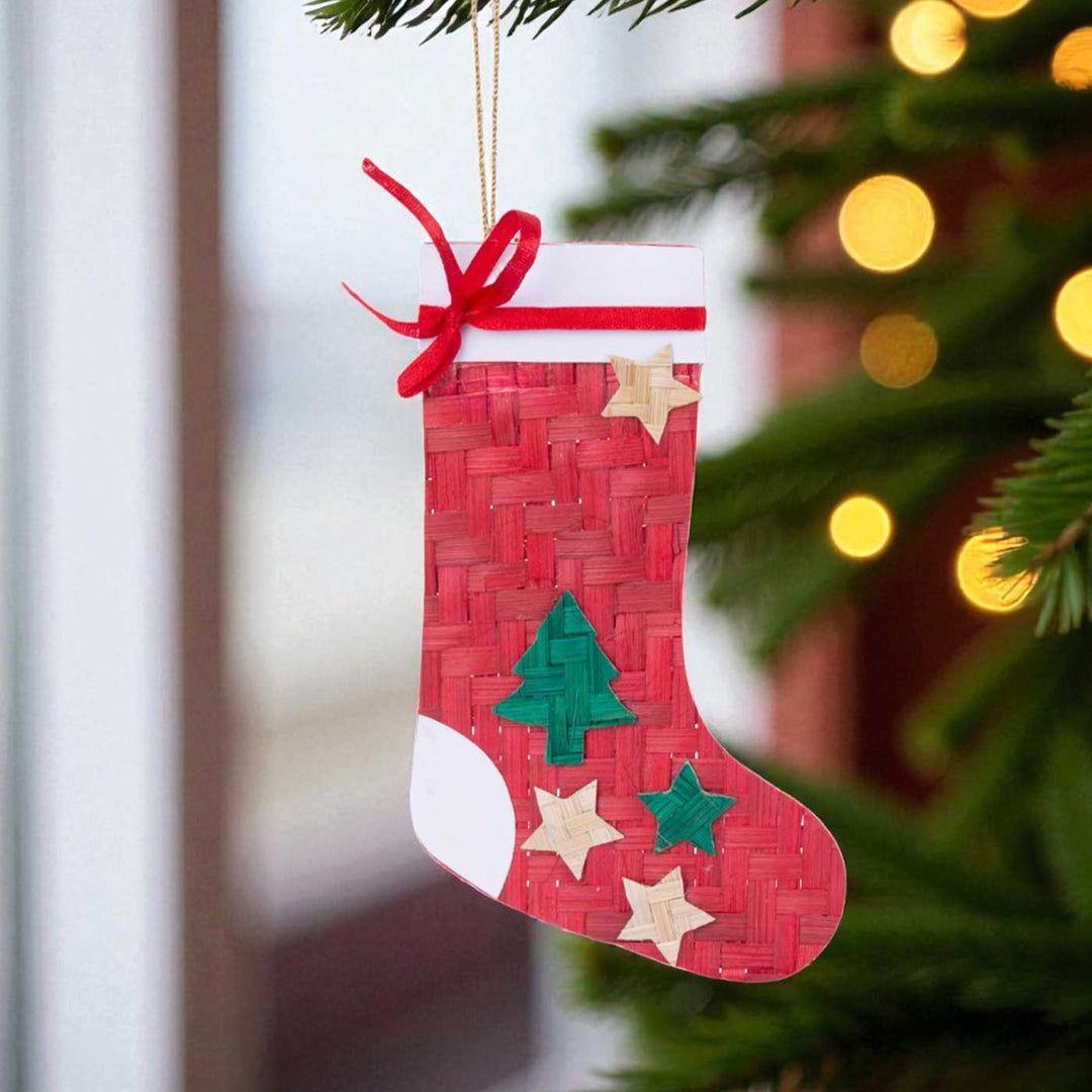 Handmade Bamboo Stocking Hanging Christmas Ornaments