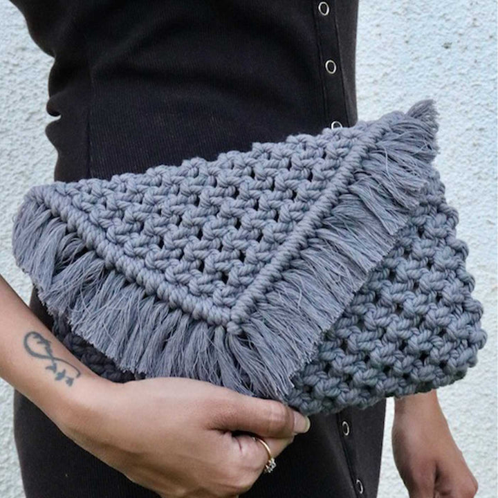 Handmade Macrame Clutch Bag With Sling