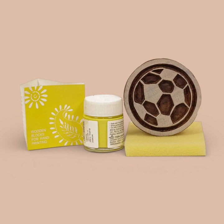 Football Design T-shirt Block Print DIY Kit | 1 White Cotton T-shirt, 1 Fabric Paint And 1 Wooden Block
