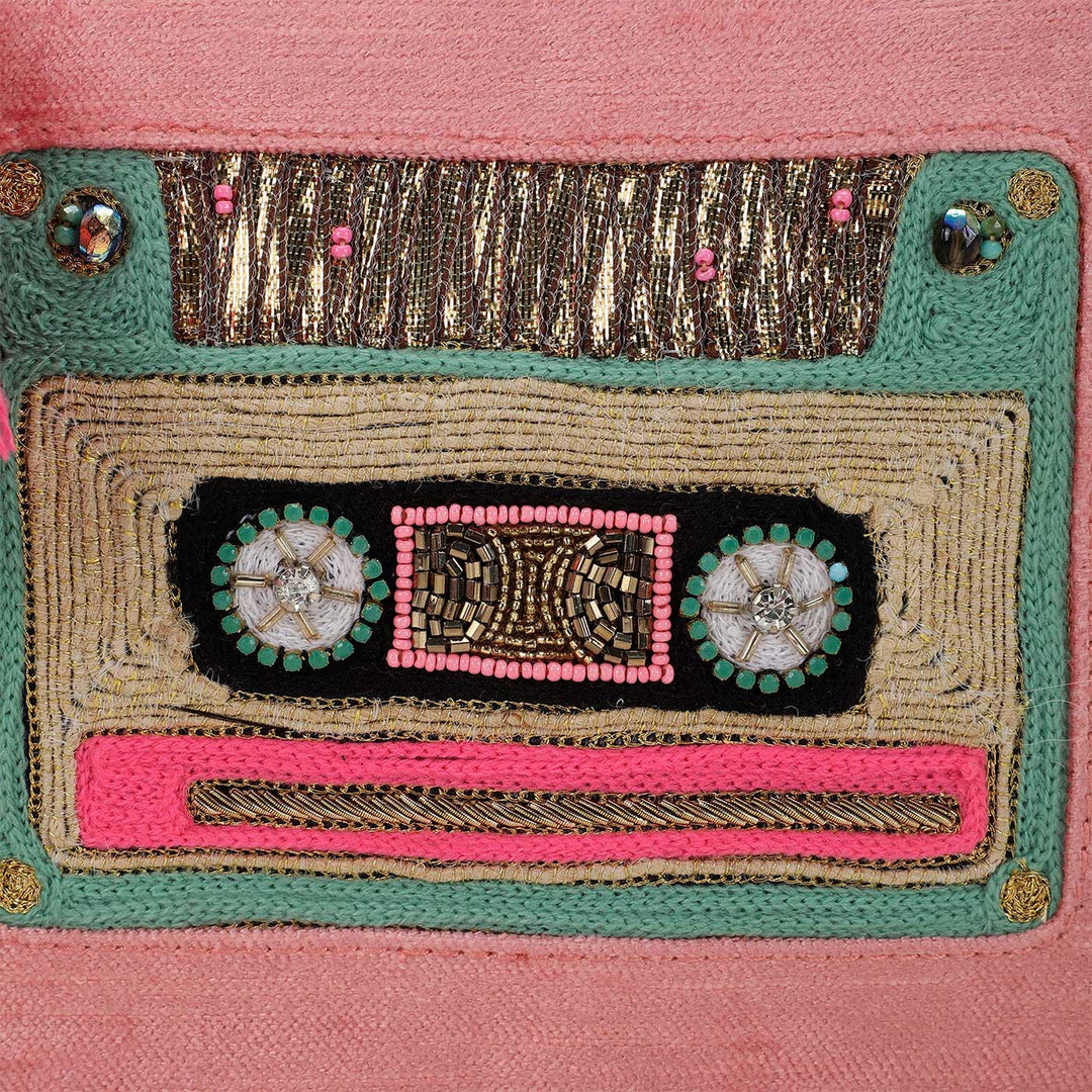Handmade Embroidered Cassatte Design Pink Velvet Sling Bag