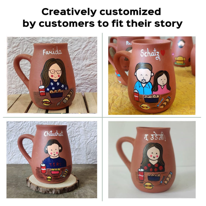 Handpainted Personalized Foodie Theme Clay Mug With Caricature