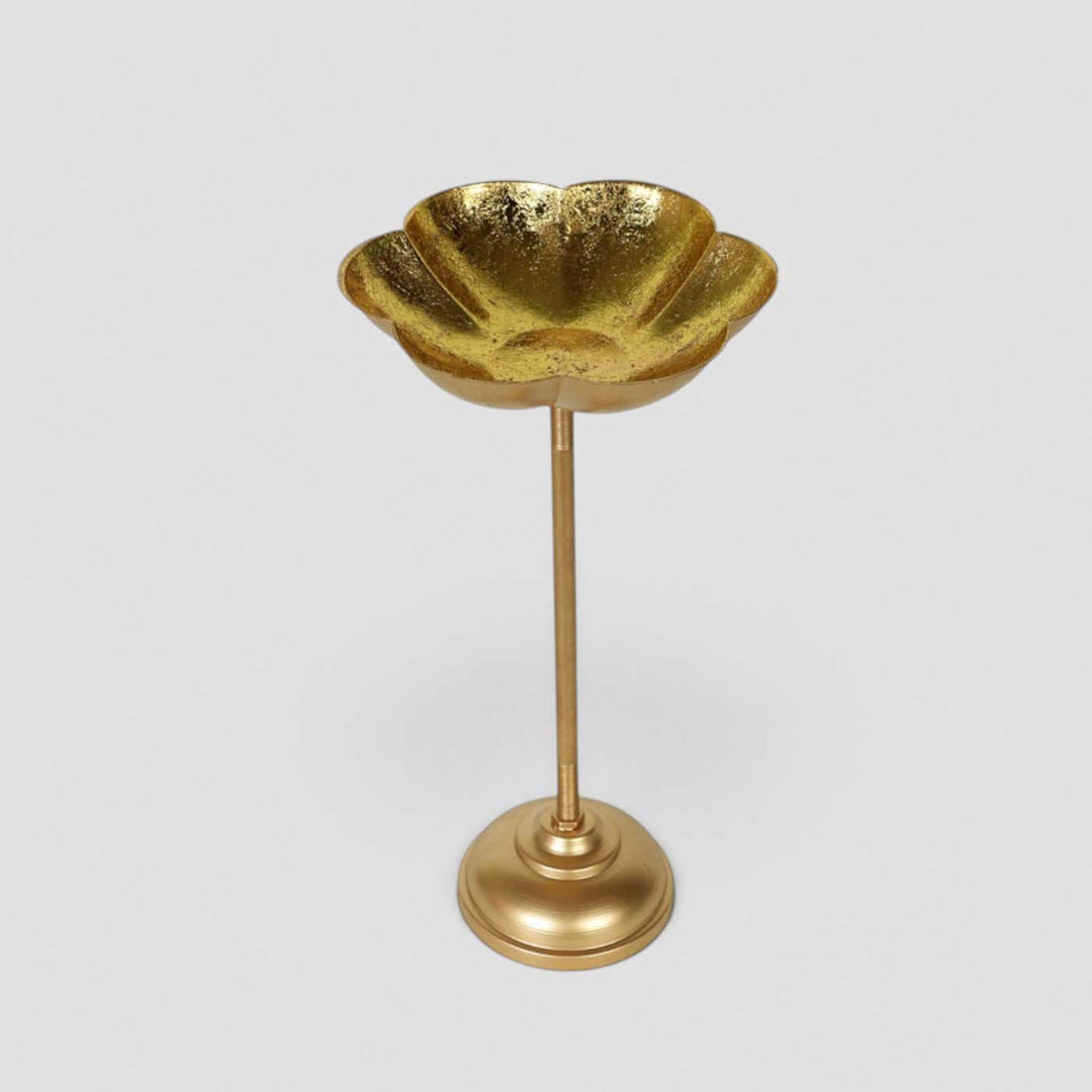 Set Of 3 | Handmade Gold Big Flower Iron Oil Lamp / Diya For Festive Decor
