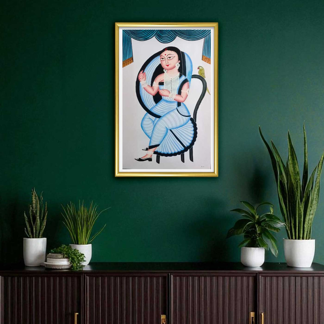 14 x 22 Inch | Kalighat Sundari | Original Hand Painted Kalighat Painting | Natural Colors On Paper