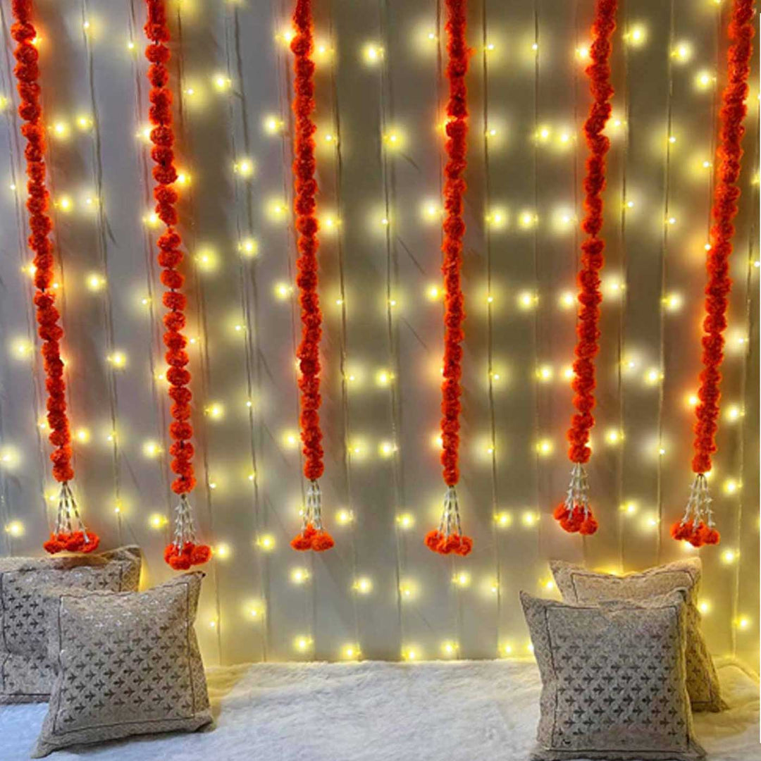 Sparkle and Bloom Orange Marigold Garland Decor Kit with Warm White Fairy Lights