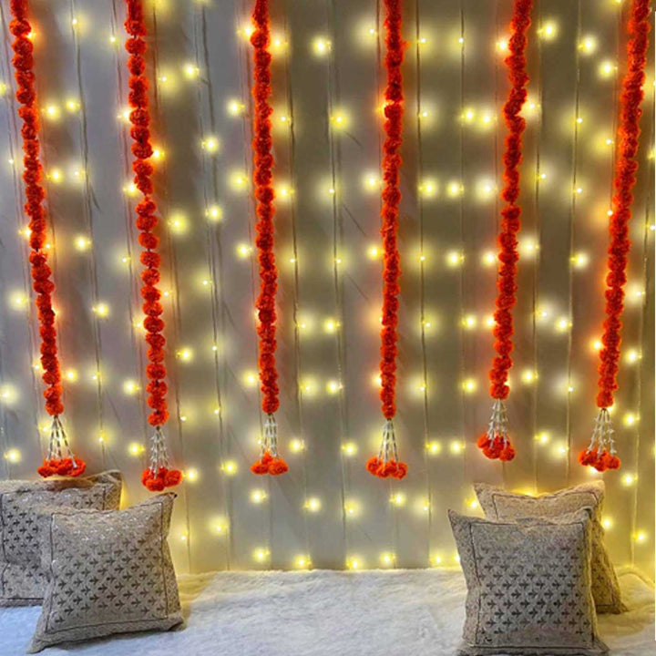 Sparkle and Bloom Orange Marigold Garland Decor Kit with Warm White Fairy Lights