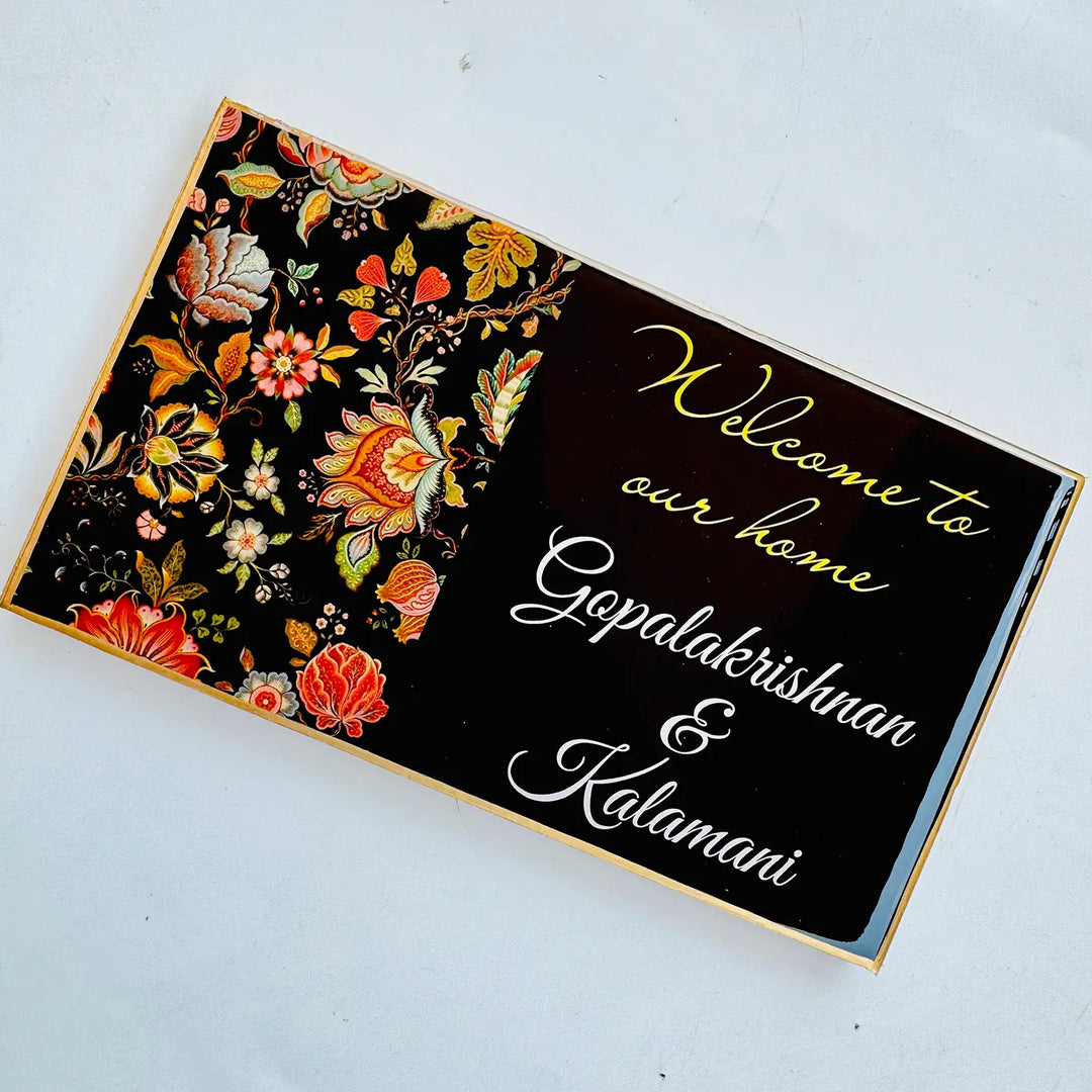Personalized Black Floral Theme Resin Name Plate