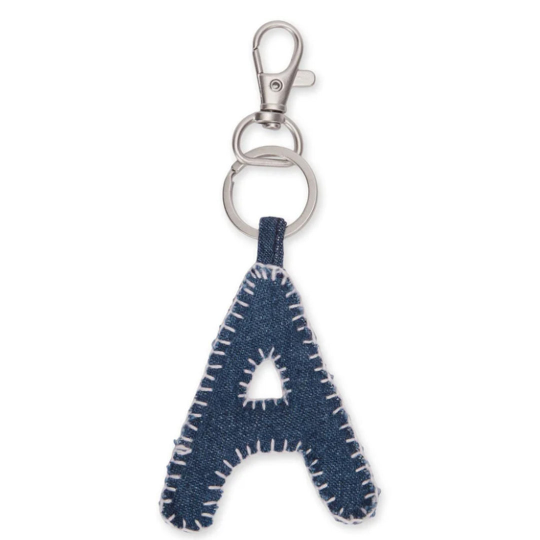 Hand Embroidered Upcycled Jeans Fabric Alphabet Charm Keychain