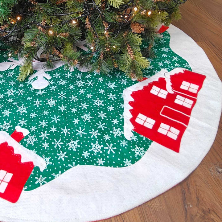 Personalized Handmade Snow Village Houses Tree Skirt | 48 Inches