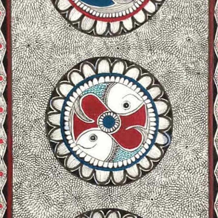 5.7 X 11.8 Inch | Handmade Paper Mesh Madhubani Fish Painting