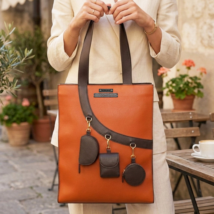 Personalized Burnt Orange Monica Leather Tote Bag