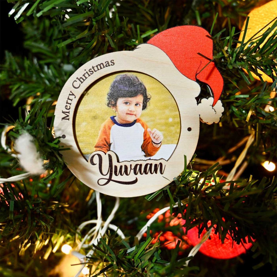 Photo Personalized Printed Round Christmas Theme Wooden Fridge Magnet