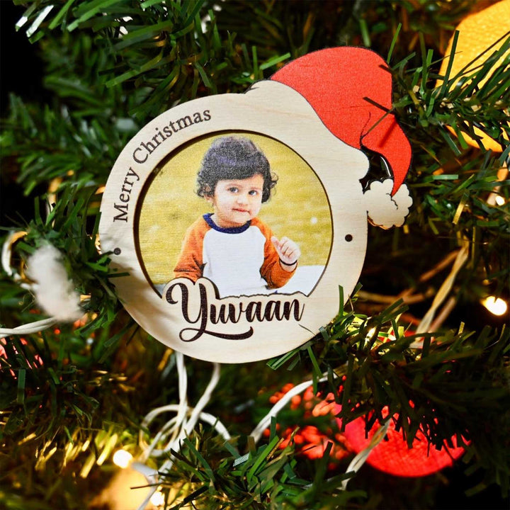 Photo Personalized Printed Round Christmas Theme Wooden Fridge Magnet