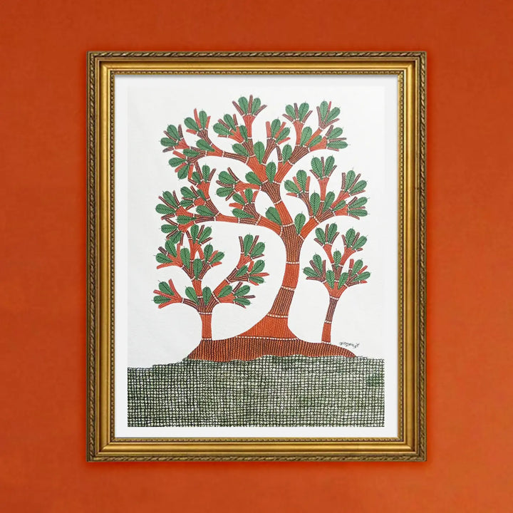 11 x 16 Inch | Tree of Life | Original Hand Painted Tribal Gond Art Painting | Acrylic Paint On Paper