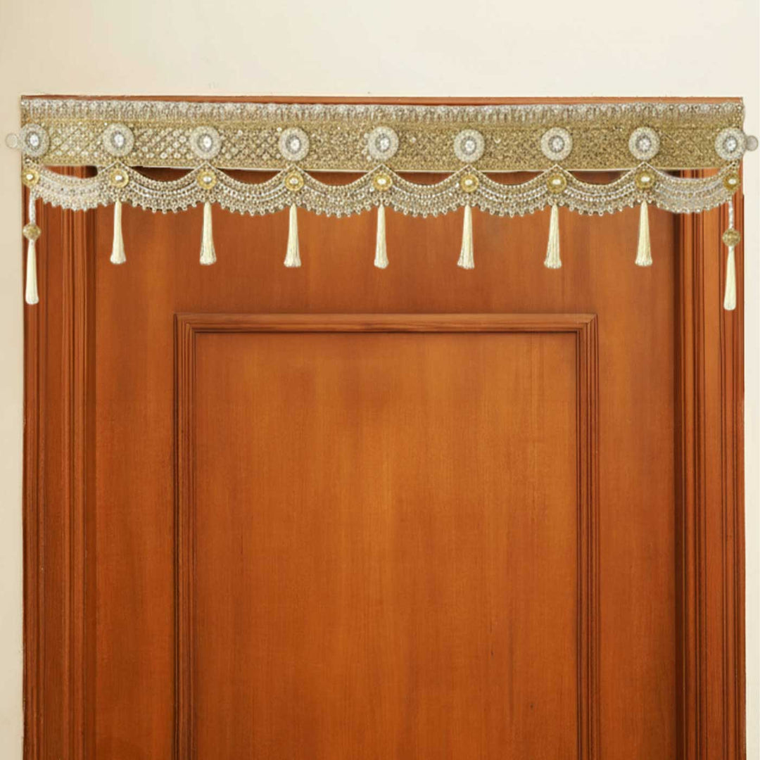 Handmade Beaded Golden Pearl Jute Toran