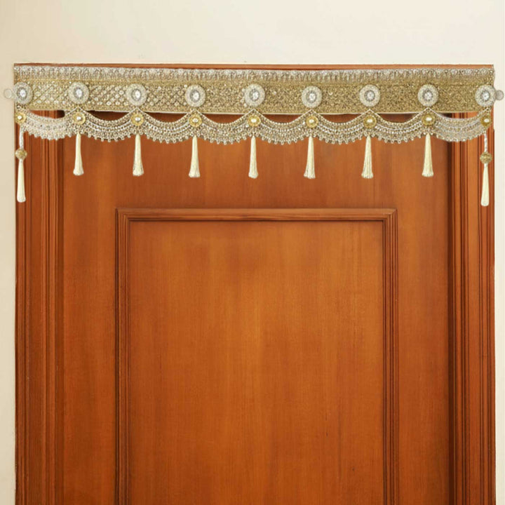 Handmade Beaded Golden Pearl Jute Toran