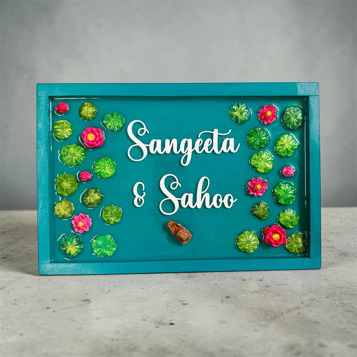 Lily Pond "Majestic" 3D Personalized Resin & Teak Wood Name Plate With Acrylic Letters For Home
