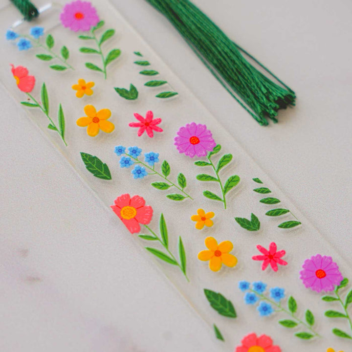 Floral Theme Handmade Acrylic Bookmark With Tassel For Book Lovers
