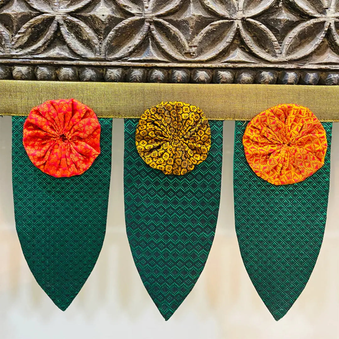 42 Inch Handmade Mango Leaf Marigold Flower Design Khunn Fabric Cotton Toran