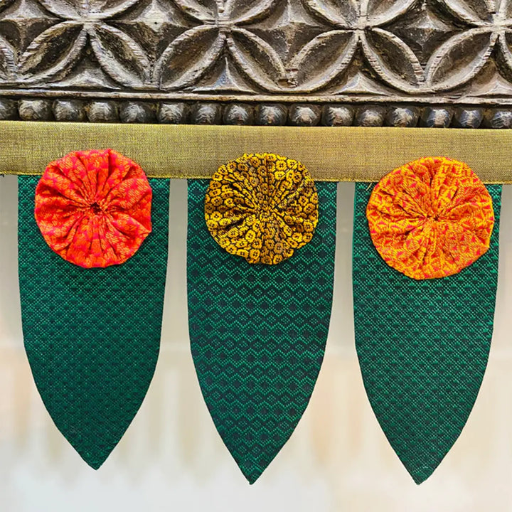 42 Inch Handmade Mango Leaf Marigold Flower Design Khunn Fabric Cotton Toran