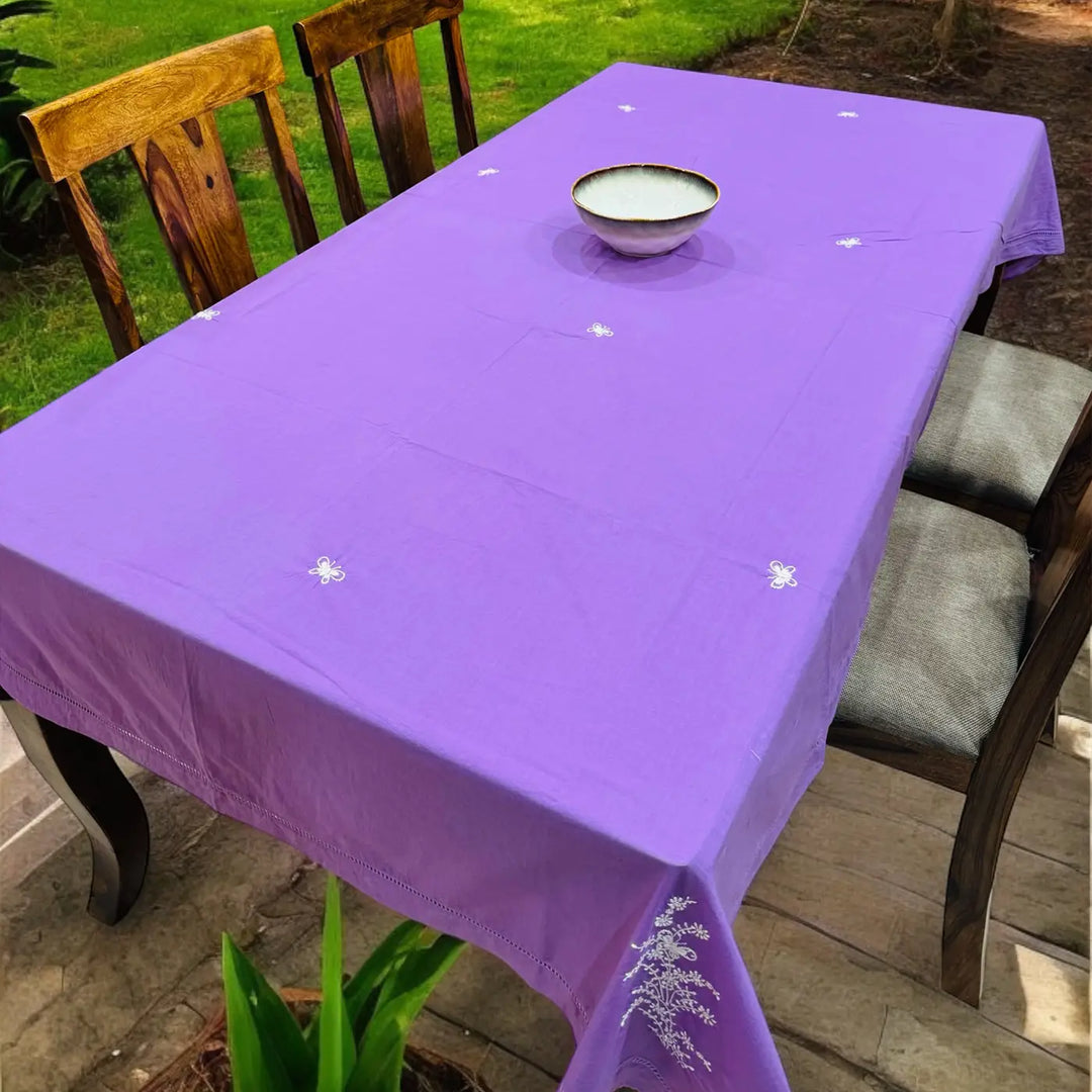 Hand Embroidered Floral Chikankari Cotton Table Cloth