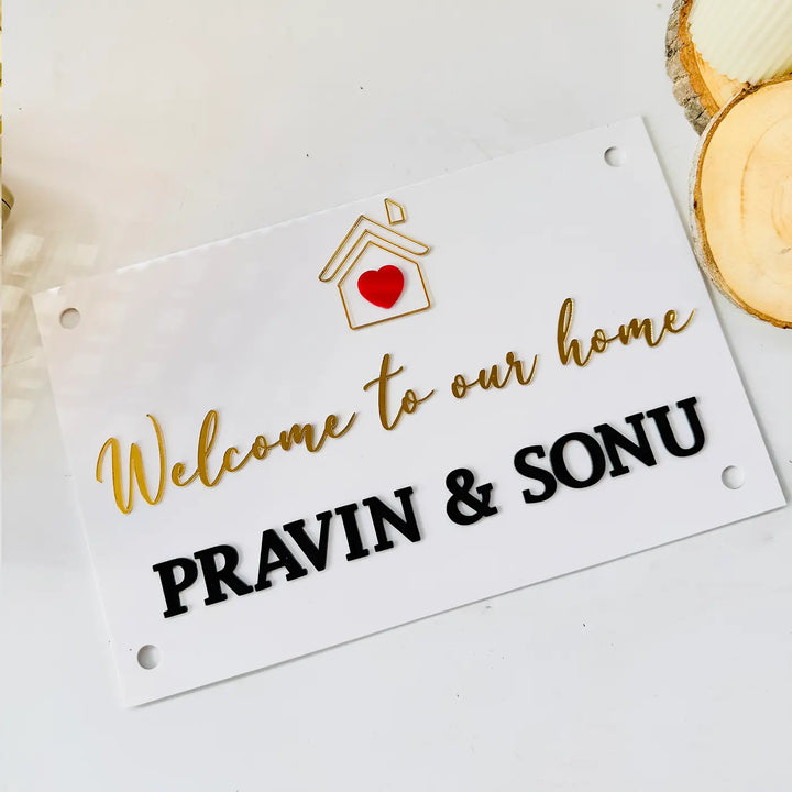 Personalized White Home Theme Acrylic Name Plate