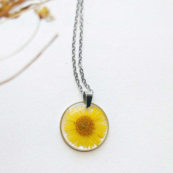 Yellow Sunshine Preserved Flower Stainless Steel Necklace