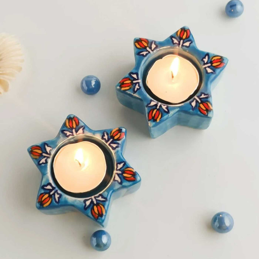 Set of 2 | Handmade Stunning Star Ceramic Tealight Holder