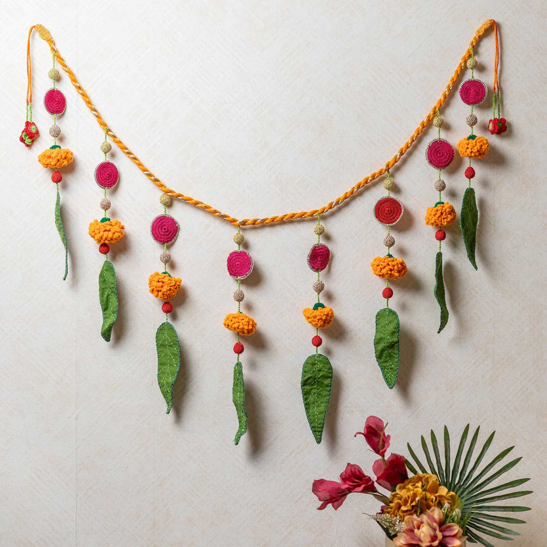 49 Inch | Intricate Realistic Crochet Ashok Patta Marigold Ambi Patti Cotton Toran